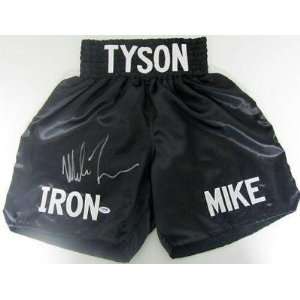  Mike Tyson Autographed Black Iron Mike Trunks PSA 
