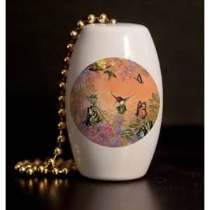  Hummingbirds and Butterflies Porcelain Fan / Light Pull 