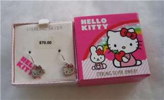 Sanrio Hello Kitty Earrings Sterling Silver 3/4 Boxed NIP  