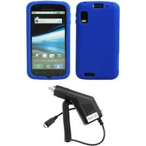 GTMax Blue Soft Silicone Case + Car Charger for AT&T Motorola Atrix 4G 