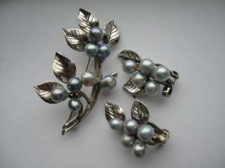 hawaiian mings vintage sterling blue pearl pin/earrings hawaii  