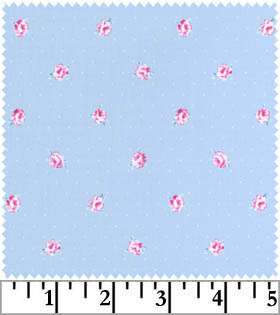   Fleur Cotton Fabric Tiny Pink Roses on Blue by Lecien 30177 100  