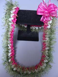 Hawaiian Rattail Eyelash Yarn Crochet Lei Pikaki pink  