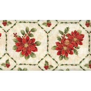 Windham Mistletoe Poinsettia Tile on Cream Cotton Christmas Fabric 