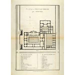  1817 Copper Engraving Plan Grecian Greek Home Vitruvius Gallery 