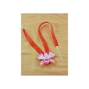  REAL FLOWER Orchid Pendant Necklace Ribbon Red 18in 