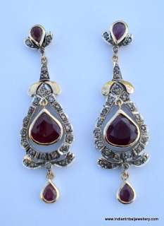 victorian diamond ruby 14k gold silver earrings indian  