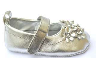 Silver pink flower Mary Jane toddler baby girl shoes size 3 12 months 
