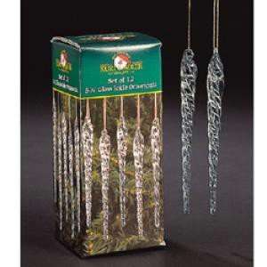 TWISTED CLEAR GLASS ICICLE ORNAMENTS 12 PC 
