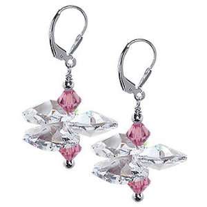  Sterling Silver Pink and Clear Crystal Earrings Made with 