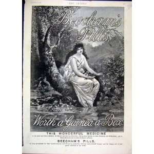  1889 Advert Beechams Pills Medicine Woman Flowers