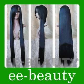 Inuyasha Kikyou Black Cosplay Wig 100cm Long Straight Kikyo Hair +Free 