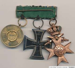 ORIGINAL german 3 medal bar Iron Cross EK2 and CROWN Military Cross 