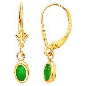  14K Gold Emerald May Birthstone Earrings Jewelry New 