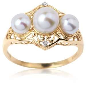    14k Yellow Gold, Pearl and Diamond Medieval Treasures Ring Jewelry