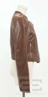 Hanii Y. Brown Leather Asymmetric Zip Jacket Size 46  