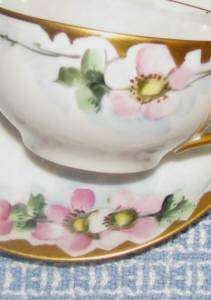   Nippon Cup and Saucer Set Made Japan Gold Drip w/pink Floral  