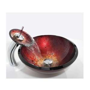 Kraus C GV 200 12mm 10G Irruption Red Glass Vessel Sink and Waterfall 