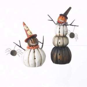 Simply Boo Black and White Jack O Lanterns with Spiders Figures Set of 