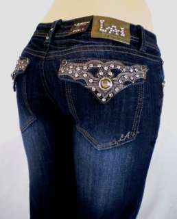   Size LA Idol Bootcut Jeans Crystal Fleur De Lis Jewel Pocket 17,19,21