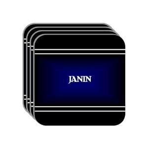 Personal Name Gift   JANIN Set of 4 Mini Mousepad Coasters (black 