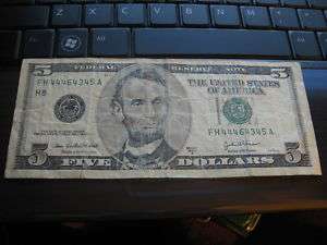 liars poker 5 dollar bill 5 of kind in serial # 4s  