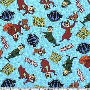  45 Wide Yogi & Boo Boo At Play Scattered Blue Fabric By 
