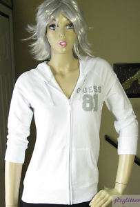 GUESS White Jordana Logo Zip Up Sweatshirt Hoodie NWT  