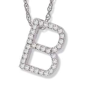  Diamond Initial Pendant B in 14k White Gold with 16in 