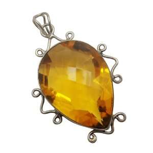  Faceted Citrine Tear Drop Sterling Silver Pendant Jewelry