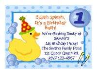 RUBBER DUCK DUCKY boys blue Birthday Party Invitations  