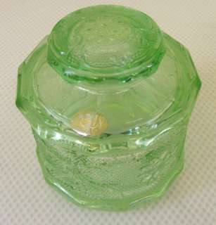 Vintage Tiara Chantilly Green Glass 2 Piece Canister  