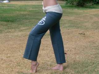 Thai Yoga Pants Front Tie Tiger Symbol Blue/Grey Small  