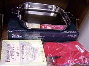 ALL CLAD STAINLESS Lasagna pan + cookbook + mitts NEW  