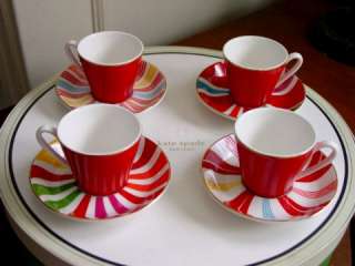 Kate Spade PEPPERMINT TWIST Demitasse Cups Saucers NEW  