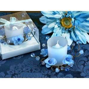  Frosted Blue Glass Flower Candle Holder