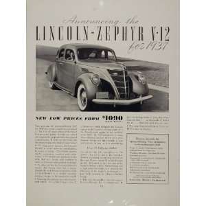  1936 Print Ad 1937 Lincoln Zephyr V12 Cylinder Car Auto 