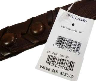 NEW $325 Polo Ralph Lauren Mens 36 Dark Brown Leather Braided 