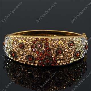 Vintage brown rhinestone elegant fashion jewelry bracelet bangle cuff 