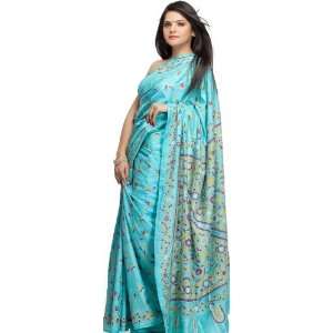  Sky Blue Kantha Sari with Hand Embroidery All Over   Pure 