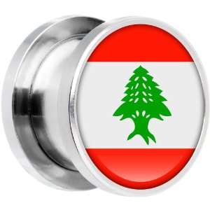  14mm Stainless Steel Lebanon Flag Saddle Plug Jewelry
