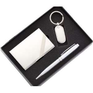   GCK 73 Set Silver Ballpoint Pen, Card Case and Key Ring with Gift Box