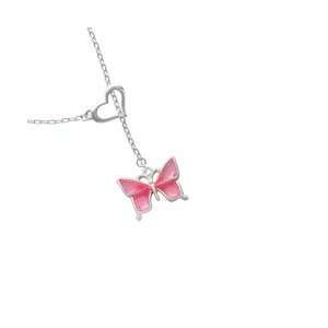   Pink Resin Butterfly Heart Lariat Charm Necklace [Jewelry] Jewelry