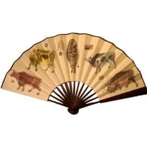  Chinese Cow Wooden Folding Fan  Large