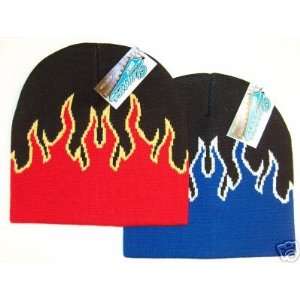  2 Color Pack of Flame Design Knit Beanie Ski Caps Hats 