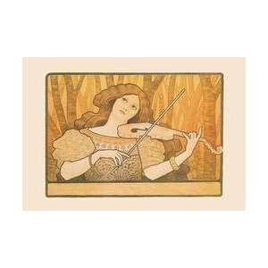  Woman Plays the Violin 12x18 Giclee on canvas