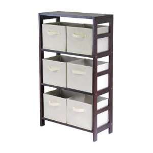   Storage Shelf with 6 Foldable Beige Fabric Baskets