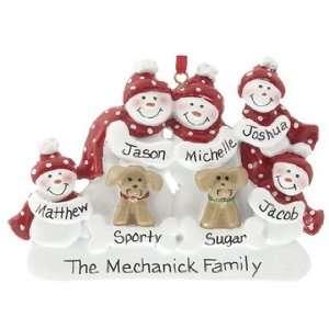   Snowman Family of 3 with 2 Dogs Christmas Ornament