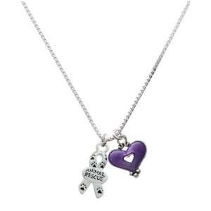   Animal Rescue and Translucent Purple Heart Charm Necklace Jewelry