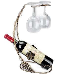 Scroll Grapevine Wrought Iron Tabletop 1 Bottle Wine Rack Glass Holder 